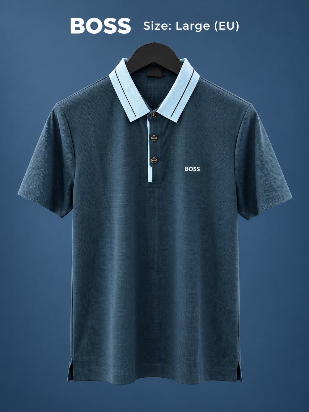 BOSS Penrose 24 Men’s Polo Large Blue Mercerized Cotton Contrast Collar NWT